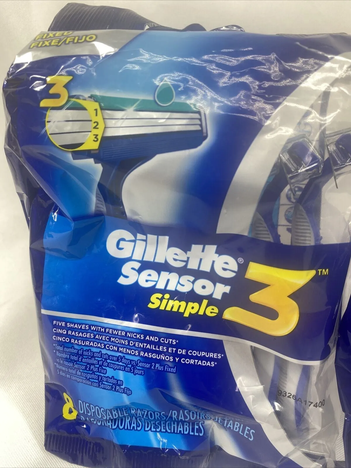 (2) Gillette Sensor3 Simple Men's Disposeable Fixed Razors w/ Lubrastrip 8 count