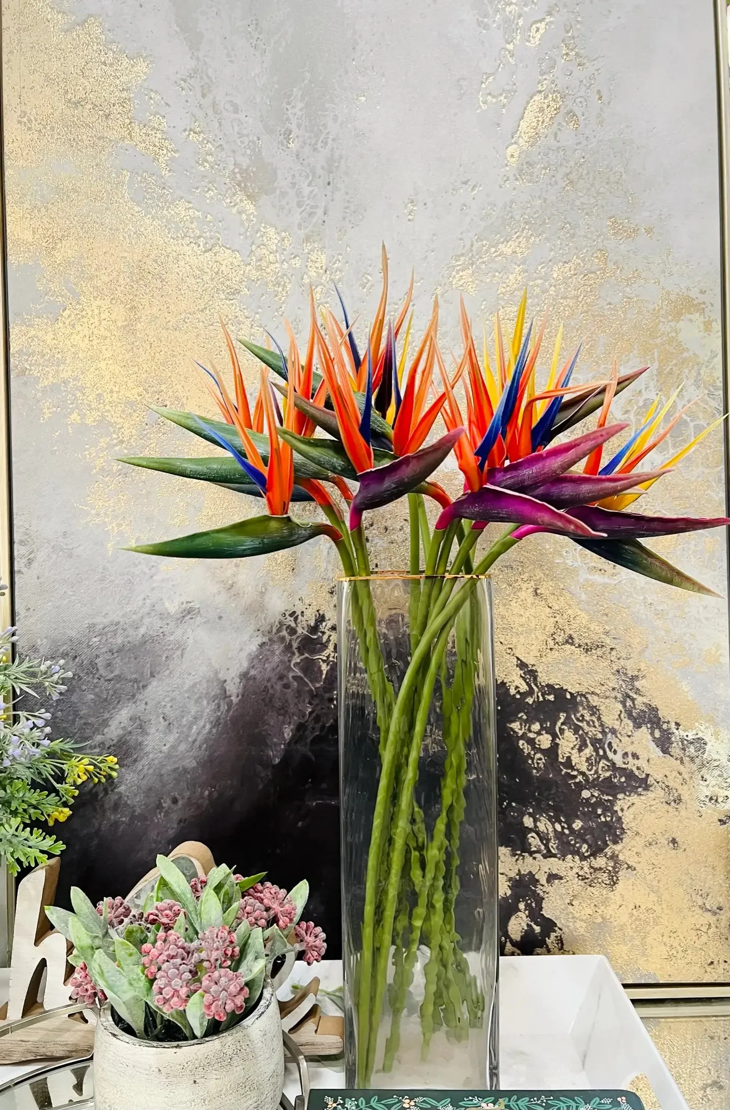 20" Real Touch Bird of Paradise-navy/begonia/orange