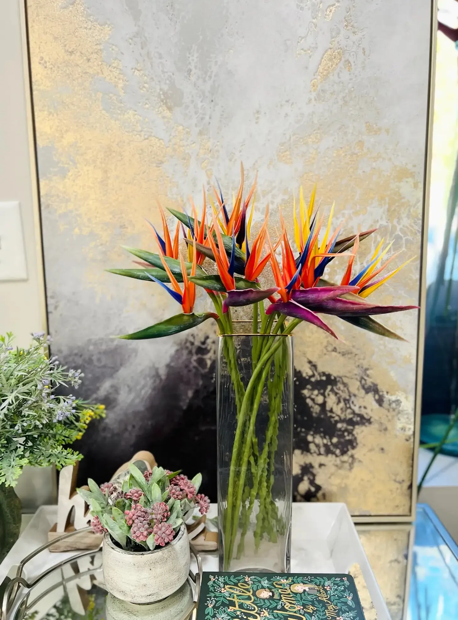 20" Real Touch Bird of Paradise-navy/begonia/orange