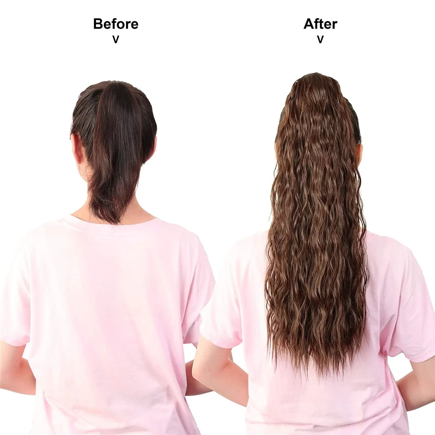 22 inch long water wave drawstring ponytail | synthetic fiber corn wave ponytail | curly wavy pony tail hair wrap (#bug)