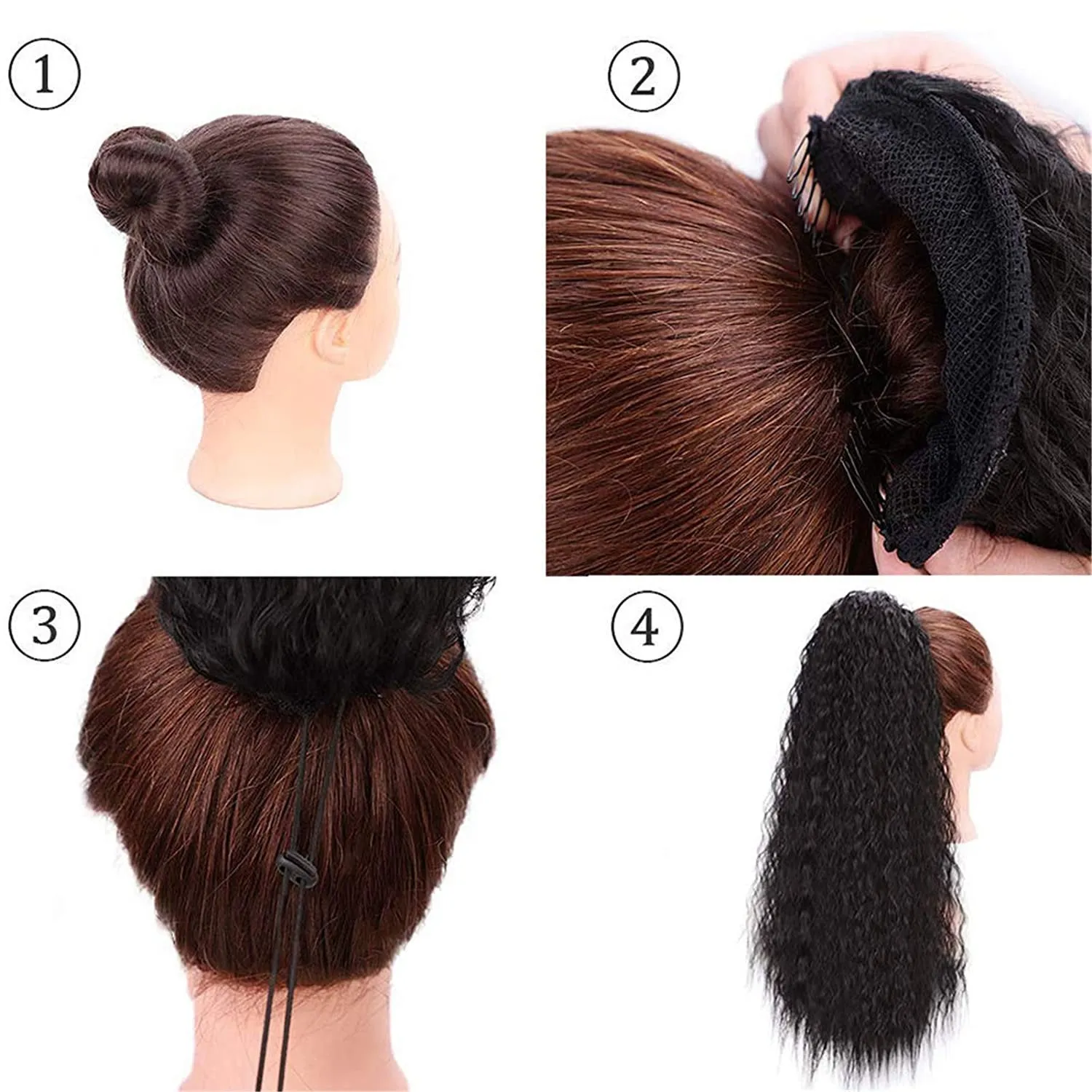 22 inch long water wave drawstring ponytail | synthetic fiber corn wave ponytail | curly wavy pony tail hair wrap (#bug)