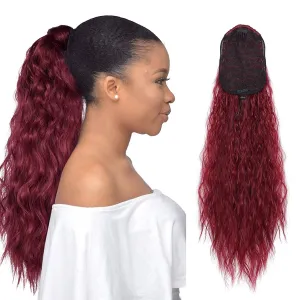 22 inch long water wave drawstring ponytail | synthetic fiber corn wave ponytail | curly wavy pony tail hair wrap (#bug)