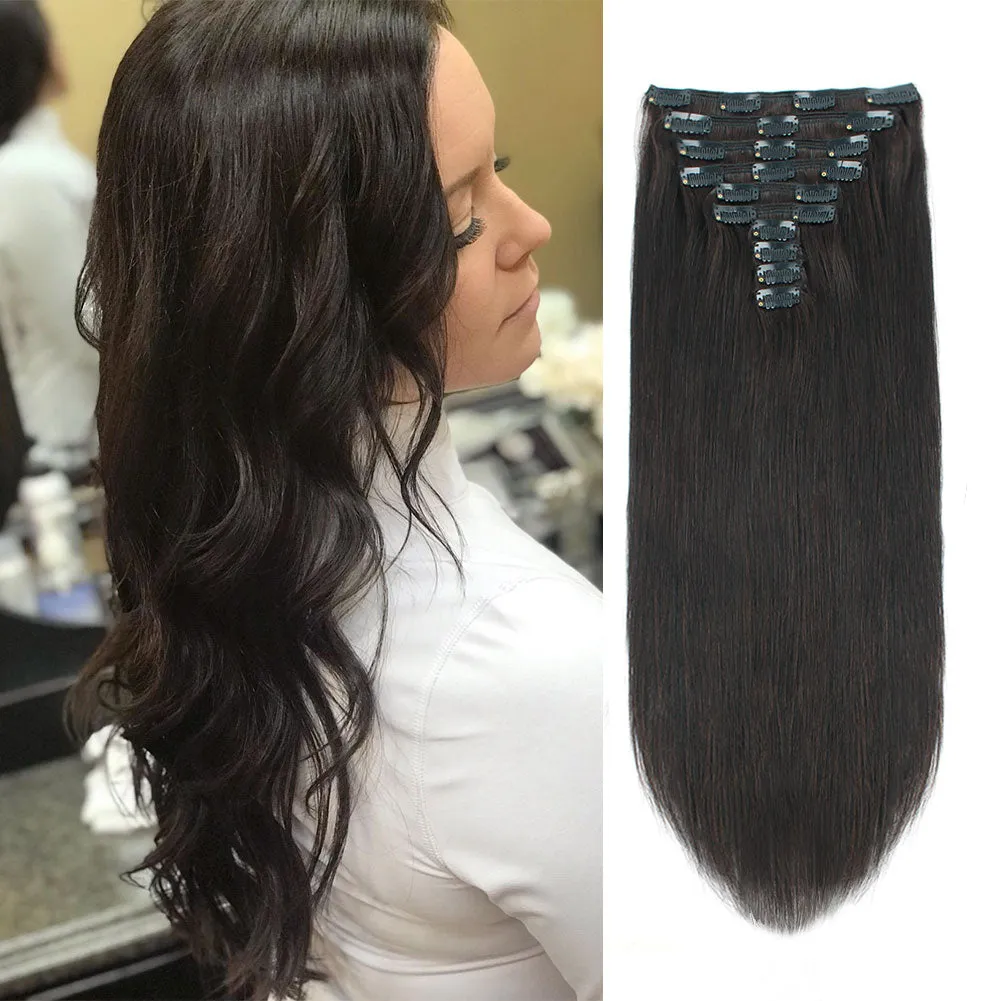 220g Off Black 1B# Clip In Hair Extensions 22"