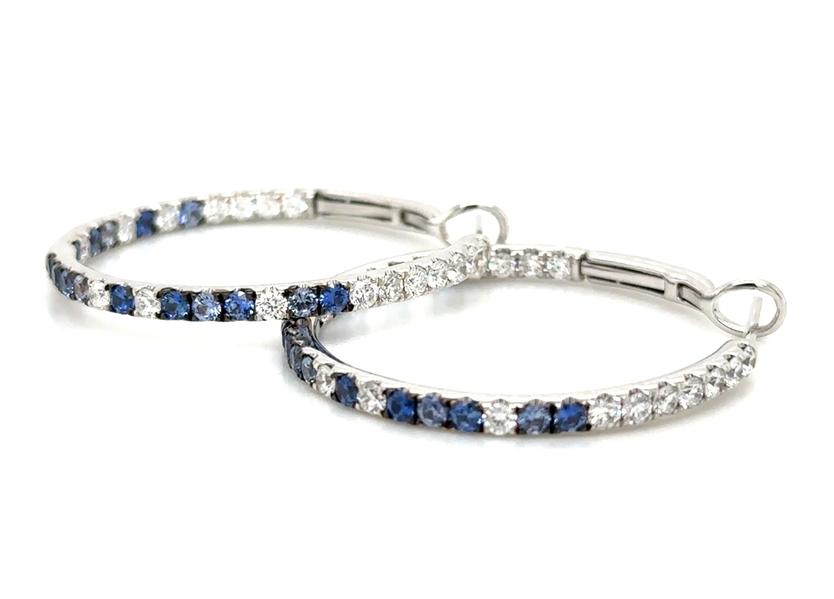 2.72ct tw Blue Sapphire & Inside-out Diamond Gold Hoop Earrings