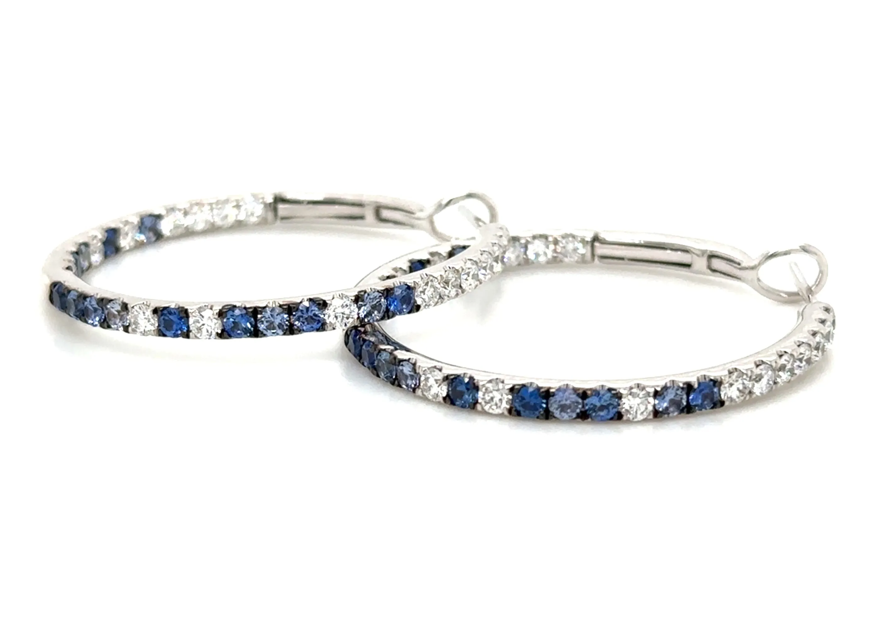 2.72ct tw Blue Sapphire & Inside-out Diamond Gold Hoop Earrings