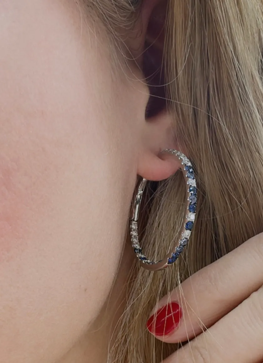 2.72ct tw Blue Sapphire & Inside-out Diamond Gold Hoop Earrings