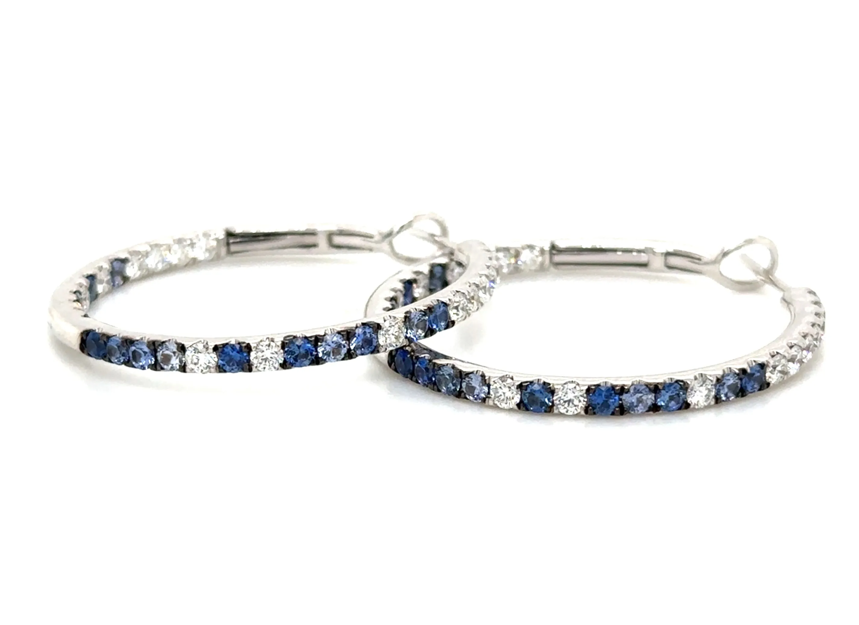 2.72ct tw Blue Sapphire & Inside-out Diamond Gold Hoop Earrings