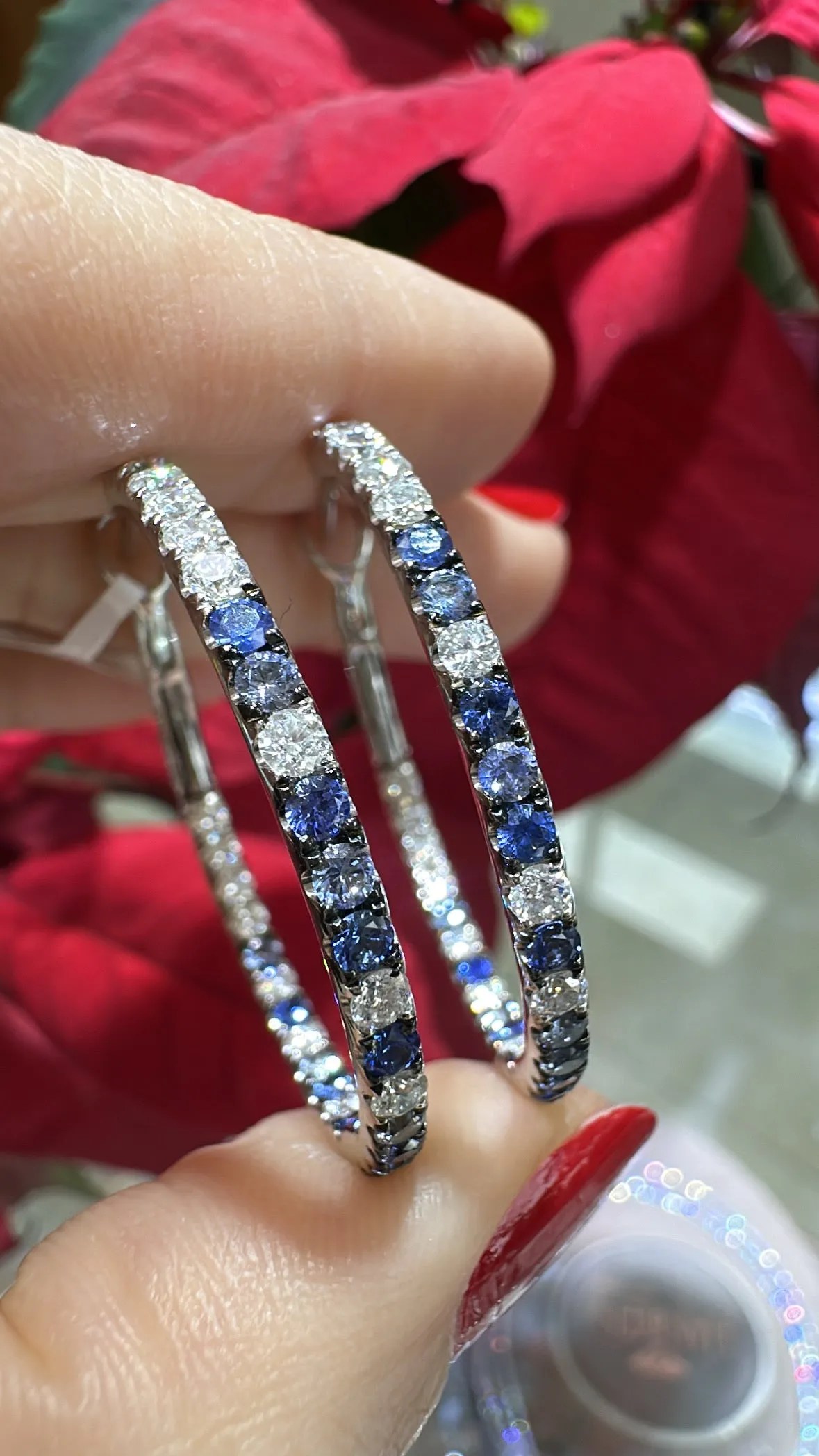 2.72ct tw Blue Sapphire & Inside-out Diamond Gold Hoop Earrings