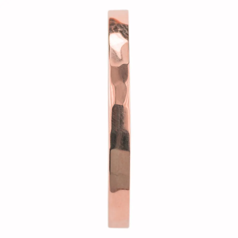 2mm Wide x 1.7mm Thick, 14k Rose Gold Rectangle Wedding Band, Hammered Polished