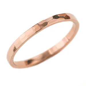 2mm Wide x 1.7mm Thick, 14k Rose Gold Rectangle Wedding Band, Hammered Polished