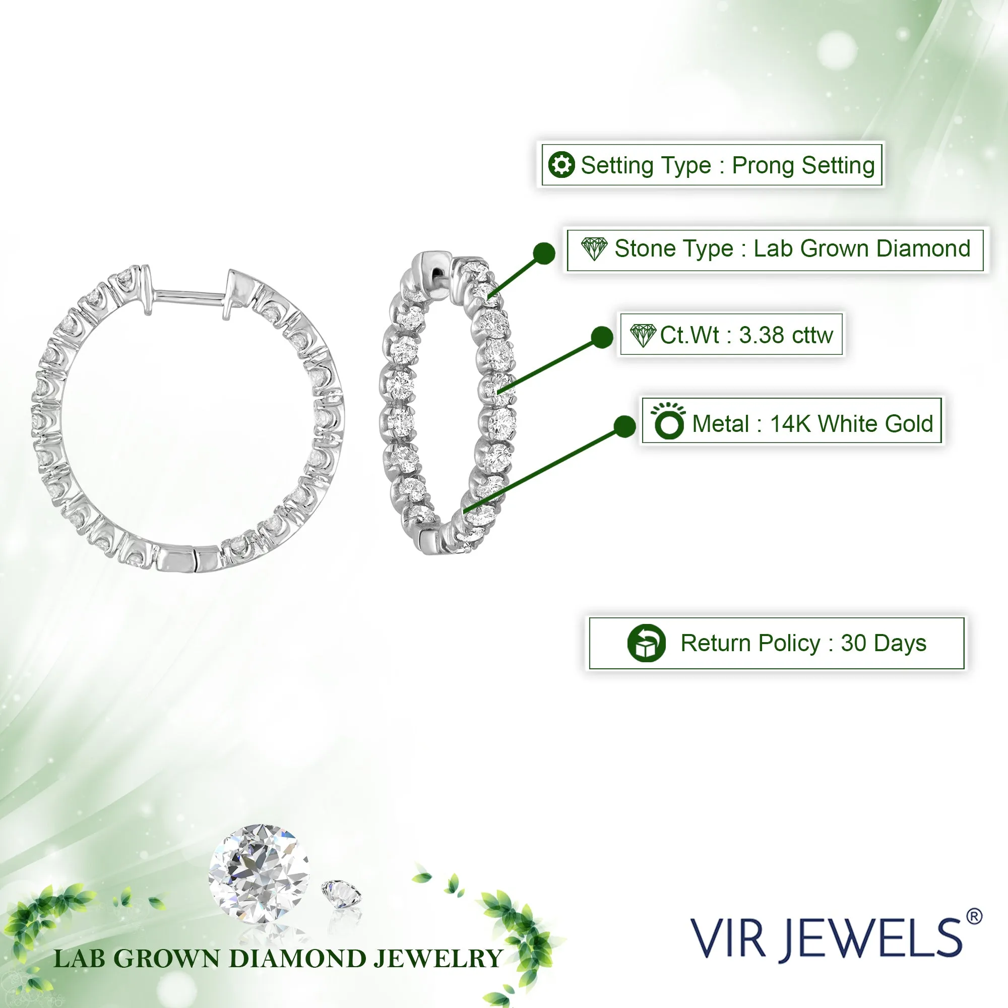 3 cttw Inside Out Lab Grown Diamond Hoop Earrings in 14K Gold