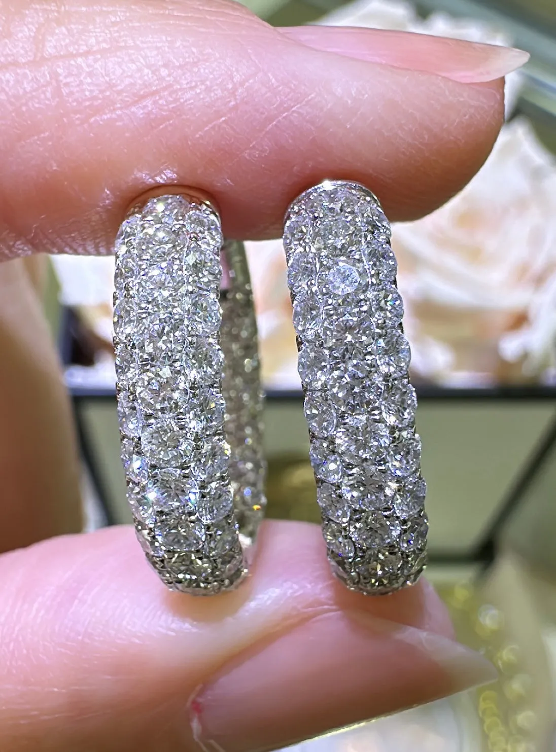 3.06ct tw Pave Diamond Huggie Hoop Earrings
