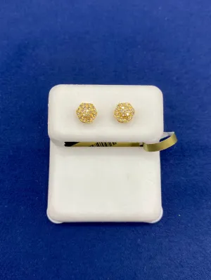 3D Flower Style Gold & Diamond Earrings