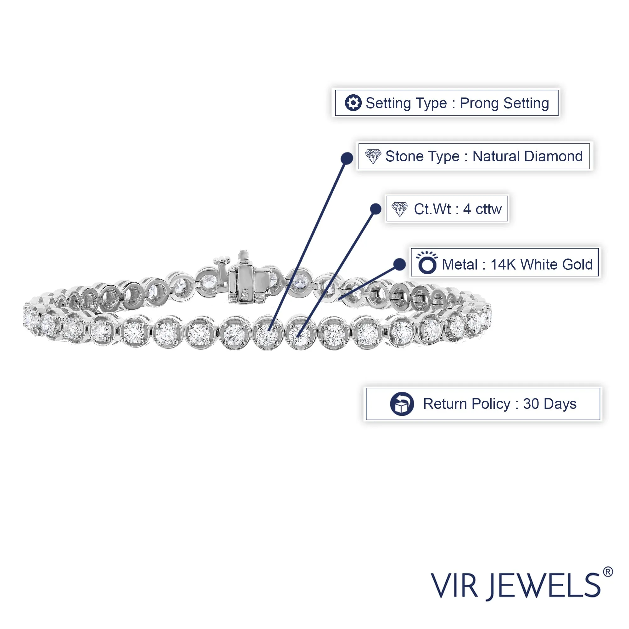 4 cttw Diamond Tennis Bracelets in Bubble Shape 14K White Gold