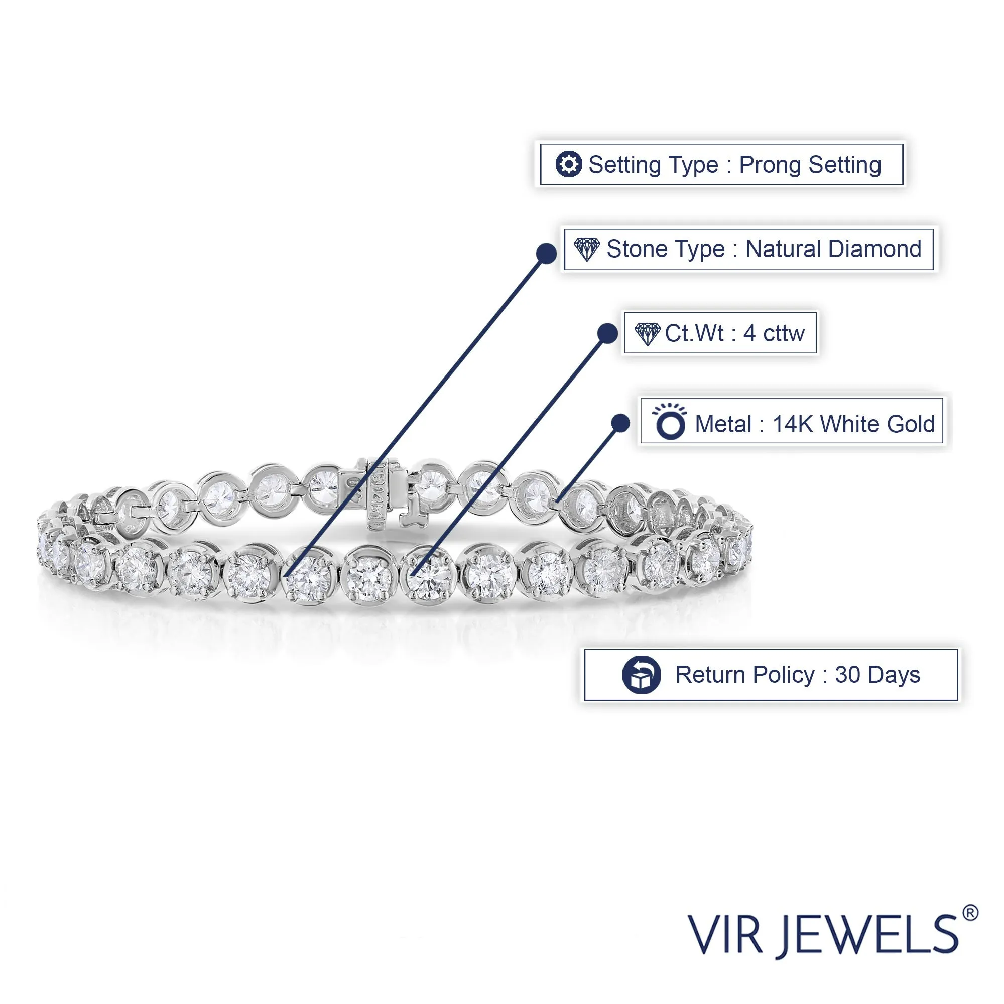 4 cttw Diamond Tennis Bracelets in Bubble Shape in 14K White Gold