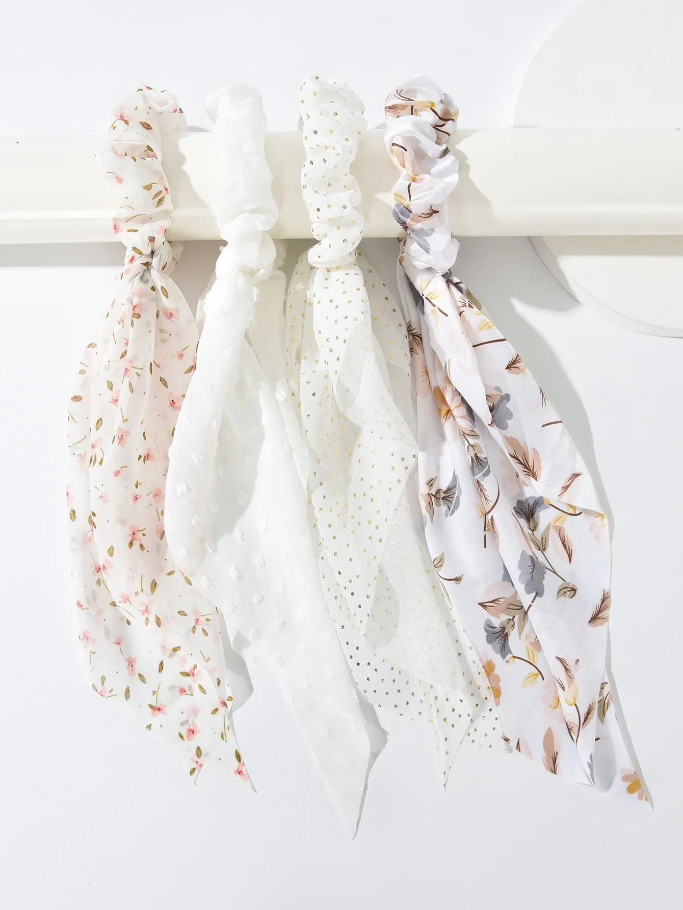 4pcs Floral Print Scarf Hair Tie