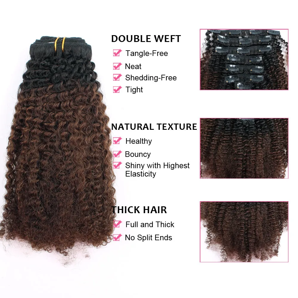 Afro Kinky Curly Ombre Natural Black to Chocolate Brown 16 Inch