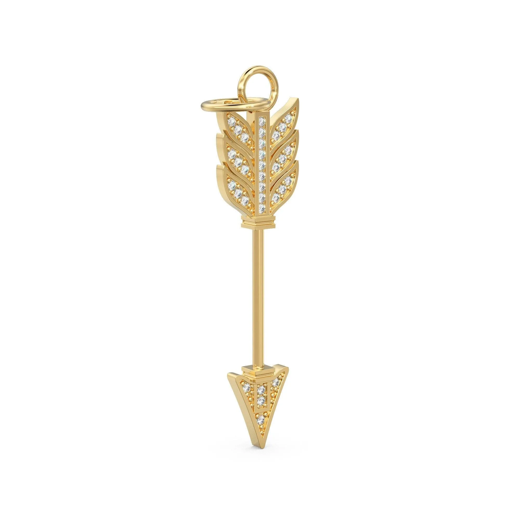 Arrow Gold Diamond Charm / 18k Solid Gold Weapon Charm / Pave Diamond Solid Gold Pendant / Handmade Huge Diamond Pendant