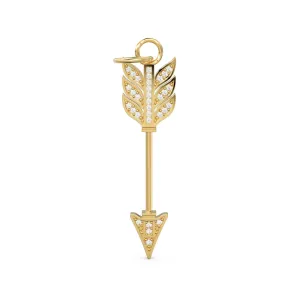 Arrow Gold Diamond Charm / 18k Solid Gold Weapon Charm / Pave Diamond Solid Gold Pendant / Handmade Huge Diamond Pendant