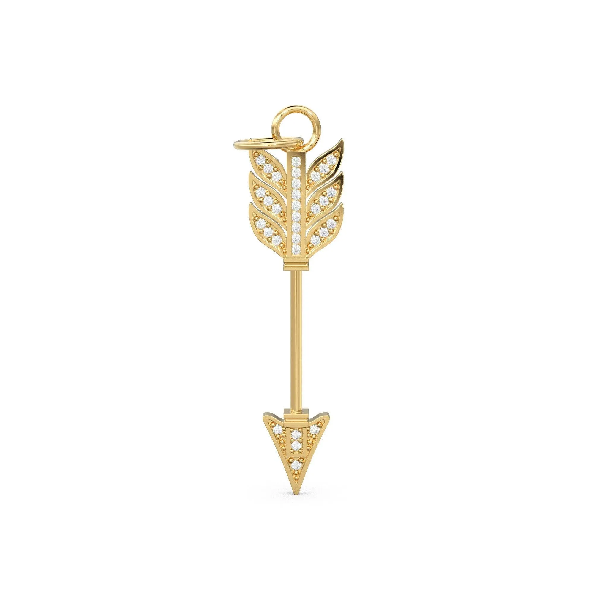 Arrow Gold Diamond Charm / 18k Solid Gold Weapon Charm / Pave Diamond Solid Gold Pendant / Handmade Huge Diamond Pendant
