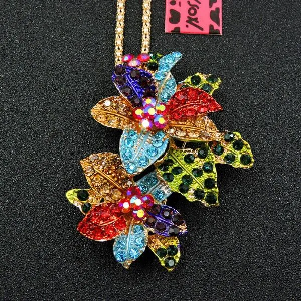 Betsey Johnson Multi Color Flowers Pendant Necklace