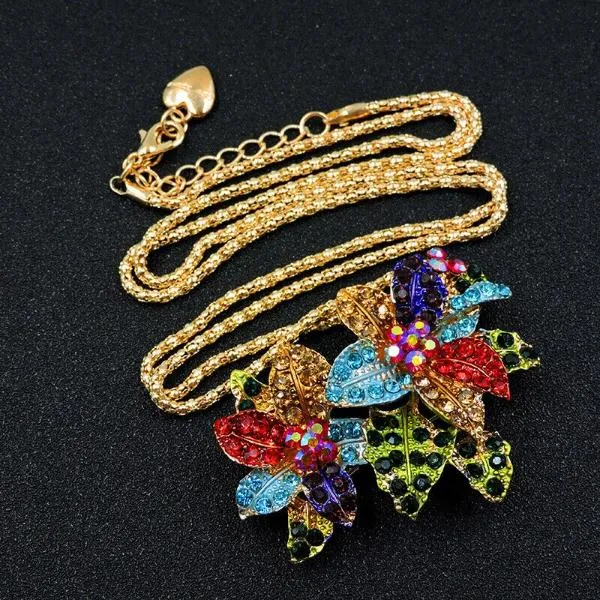 Betsey Johnson Multi Color Flowers Pendant Necklace