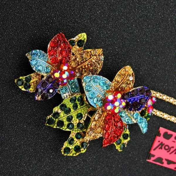 Betsey Johnson Multi Color Flowers Pendant Necklace