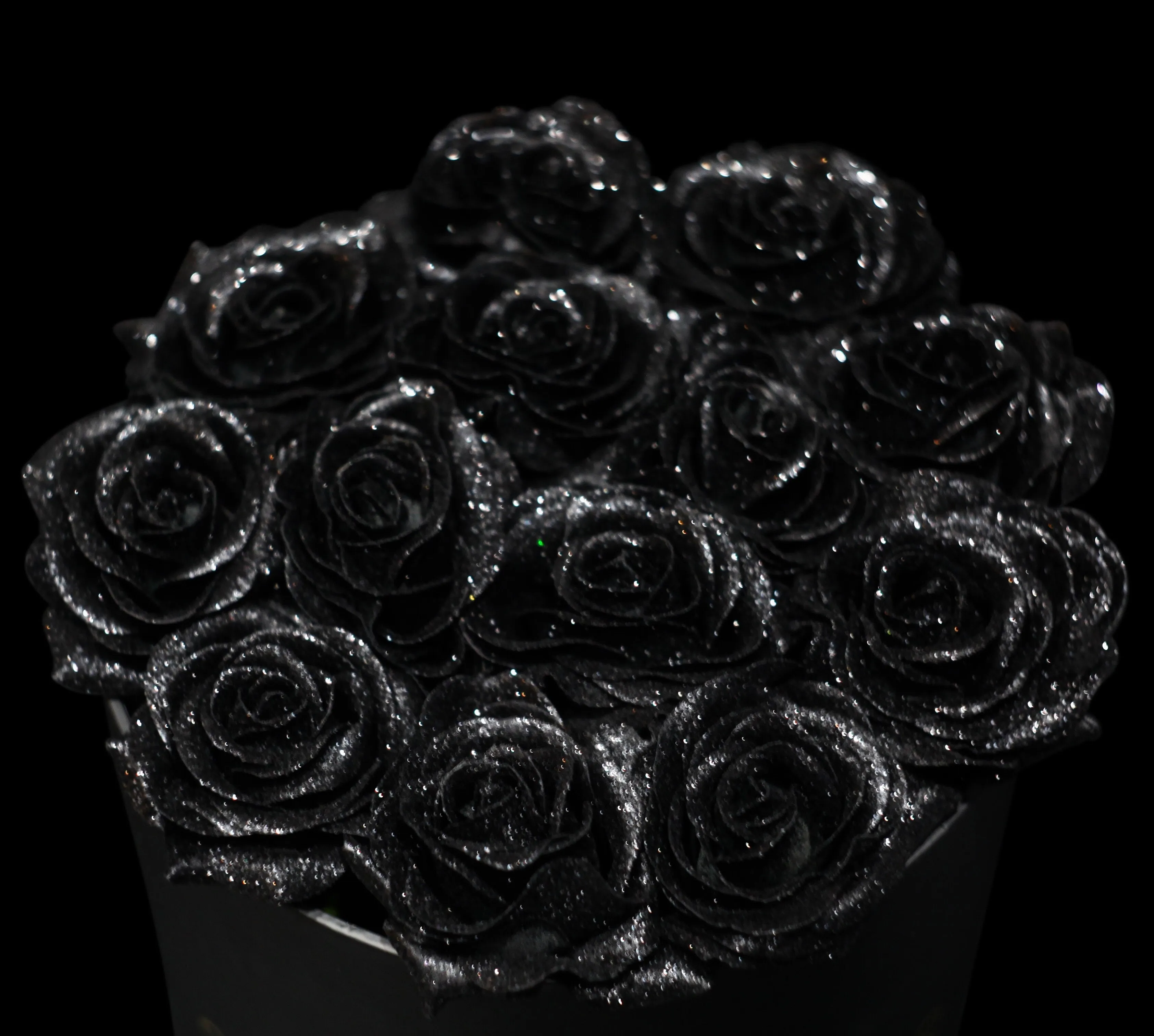 Black Glitter Roses - Black Box
