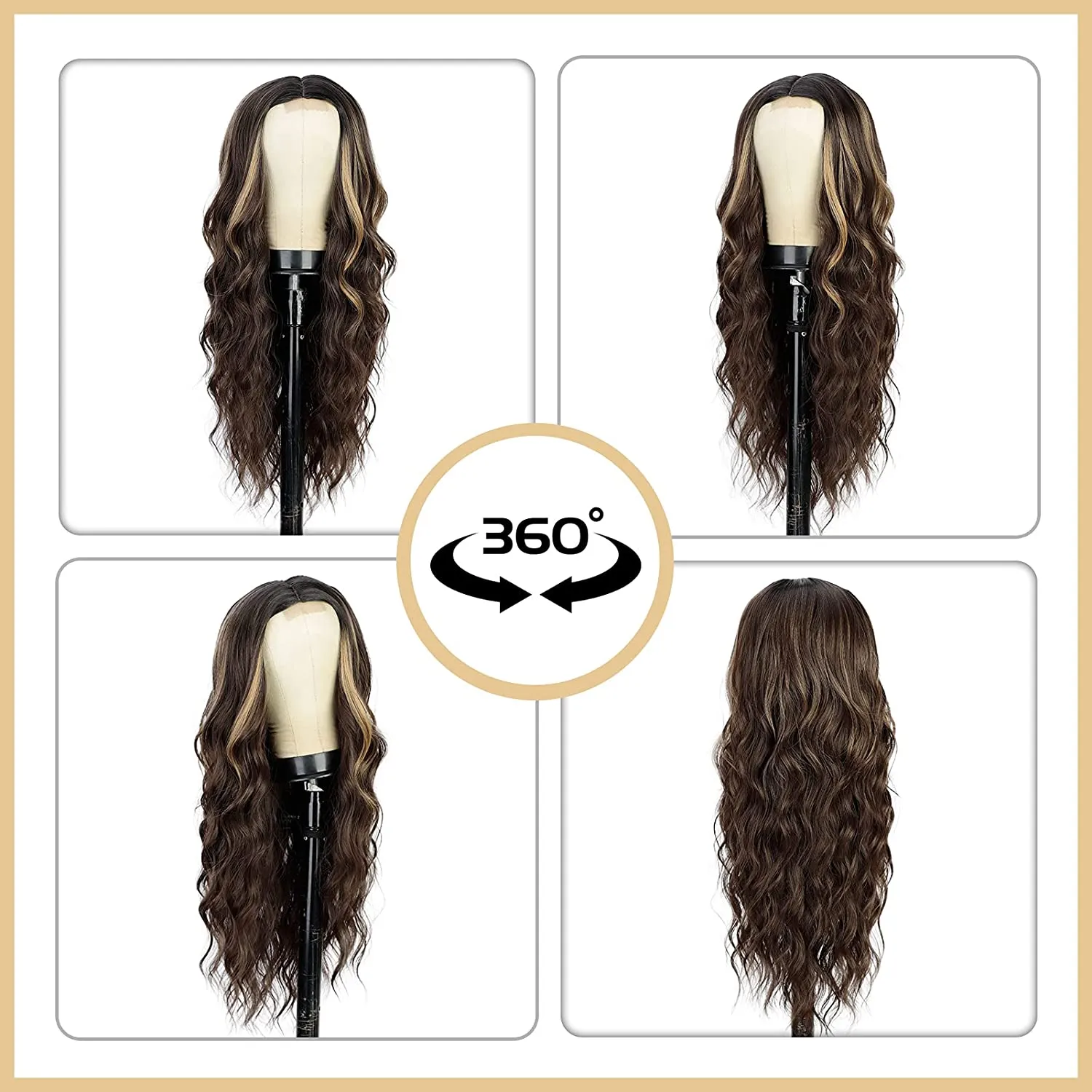 Blonde-Brown Long Wavy Middle Part Wig