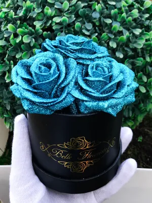 Blue Glitter Roses - Black Box (3 Roses)