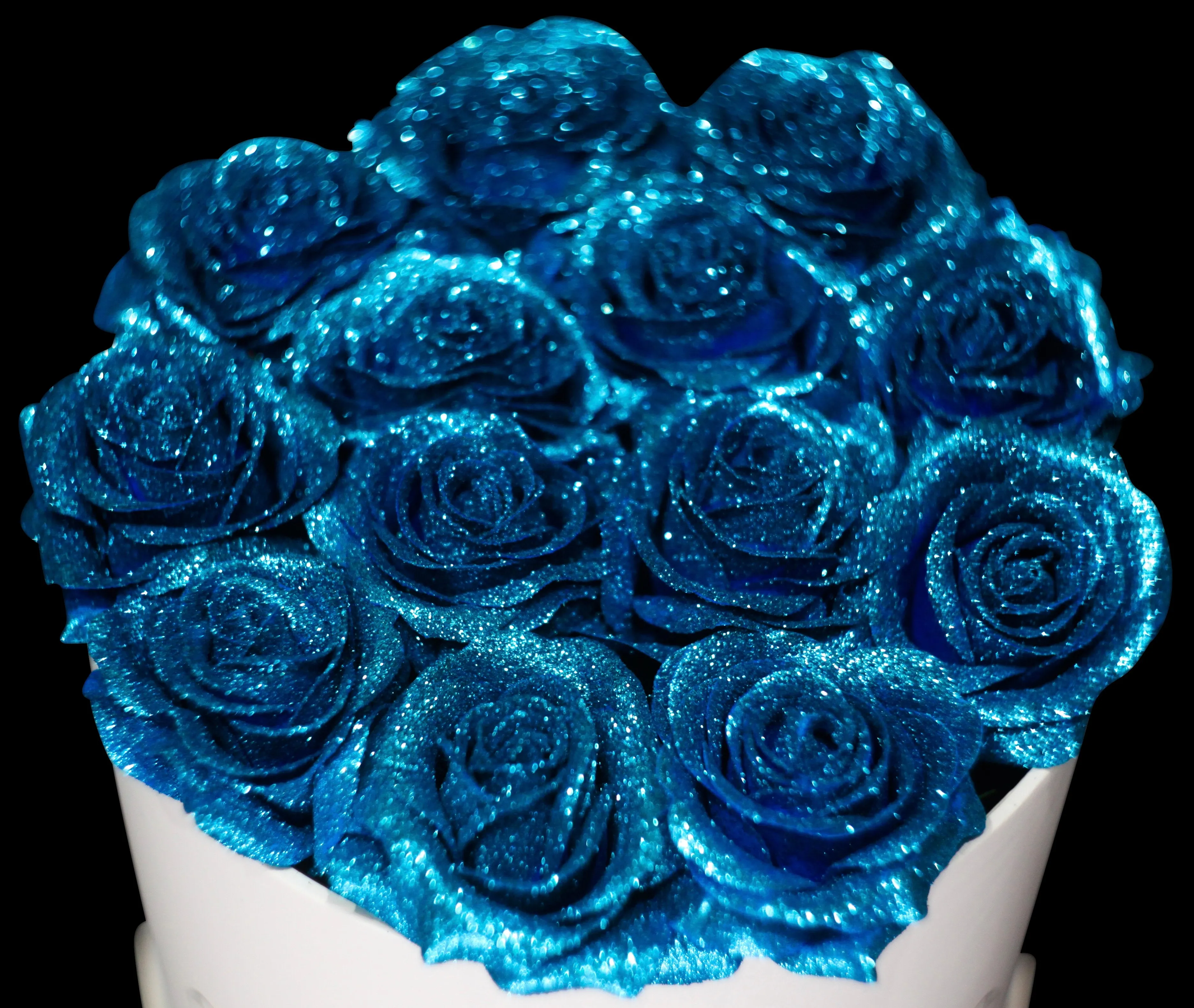 Blue Glitter Roses - White Box