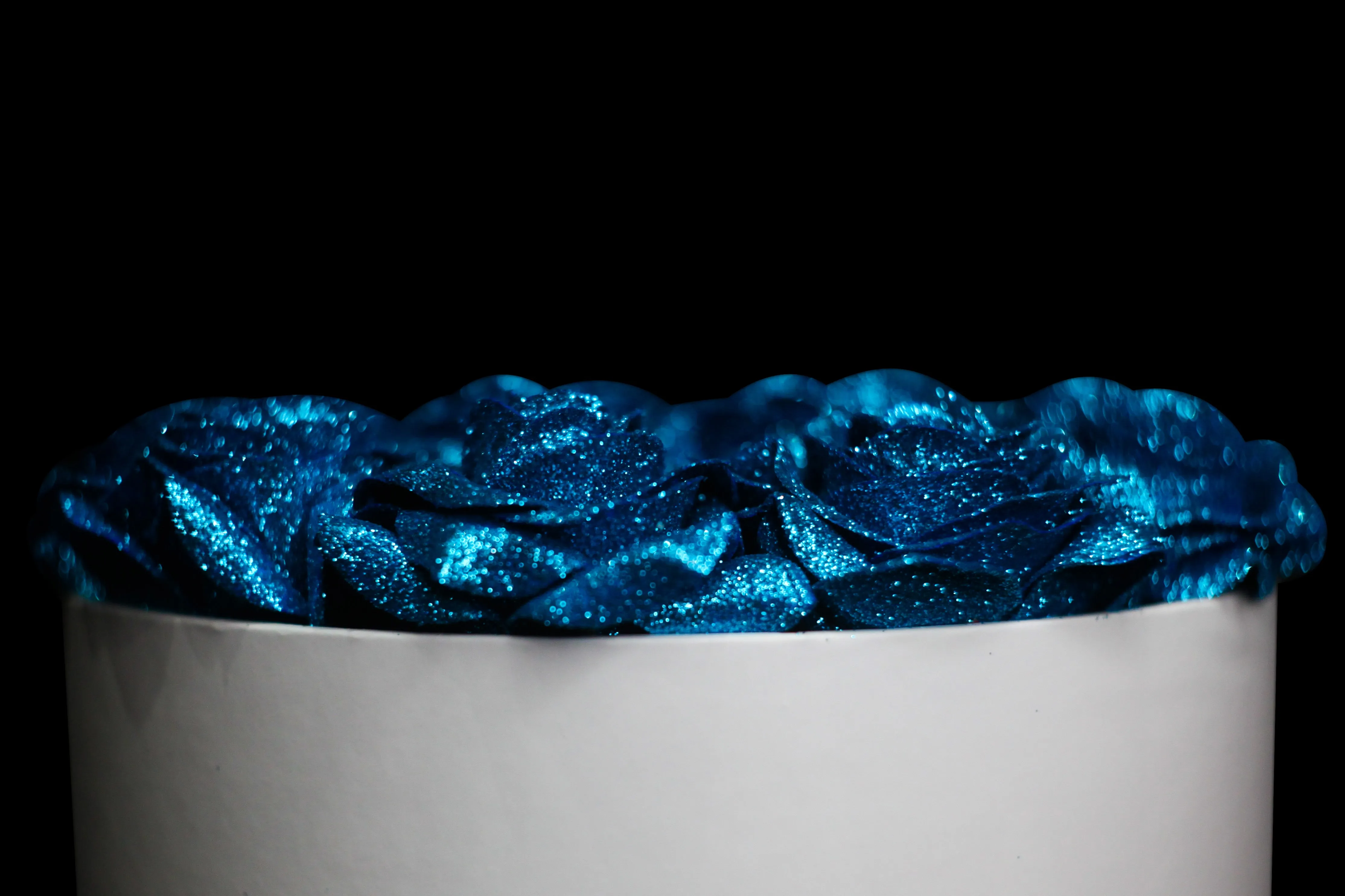 Blue Glitter Roses - White Box