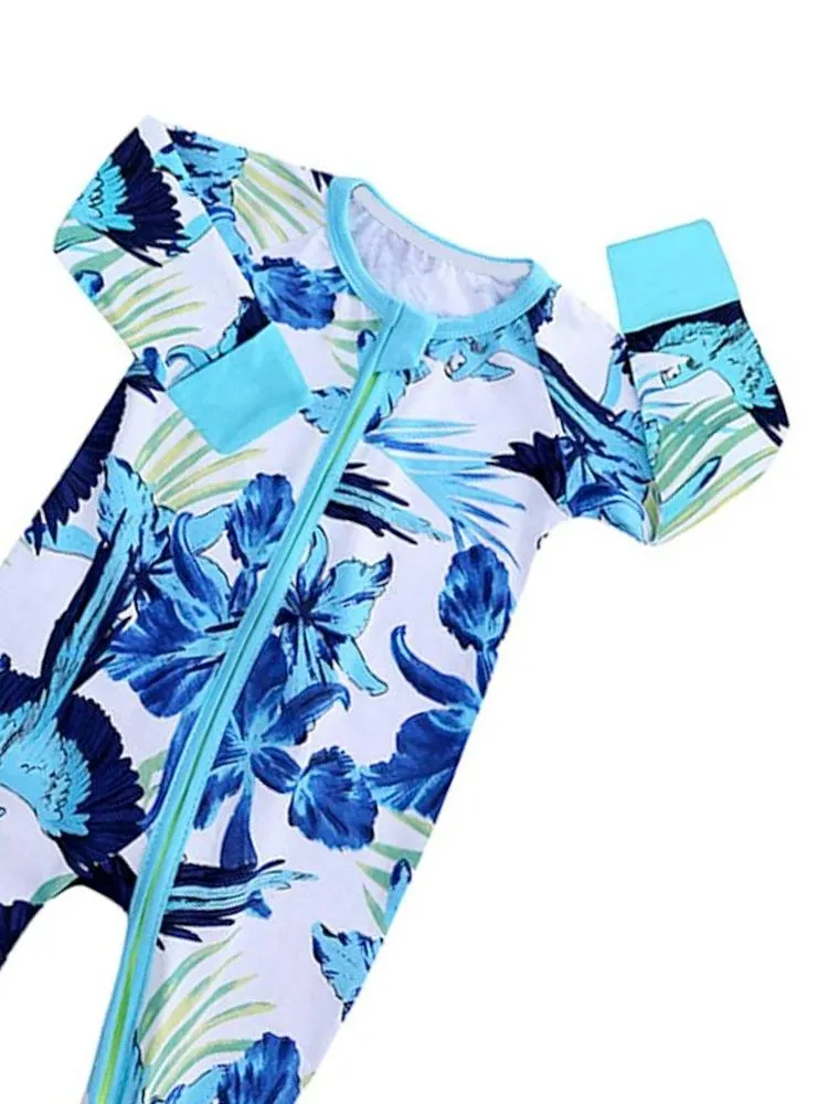 Blue Jungle Zip Sleepsuit with Hand & Feet Cuffs