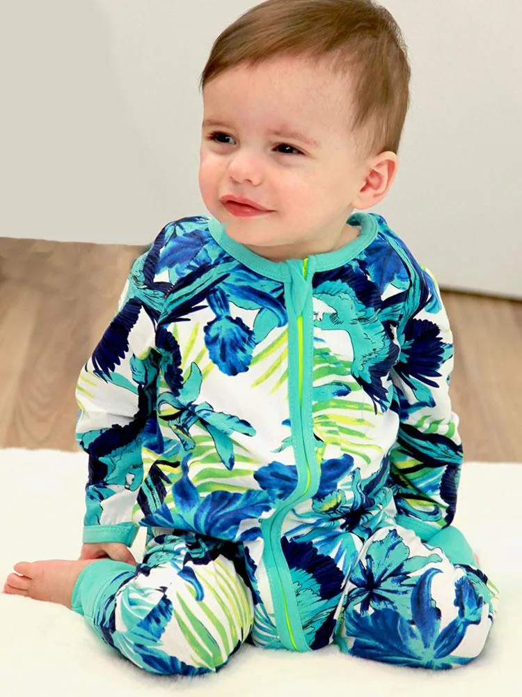 Blue Jungle Zip Sleepsuit with Hand & Feet Cuffs