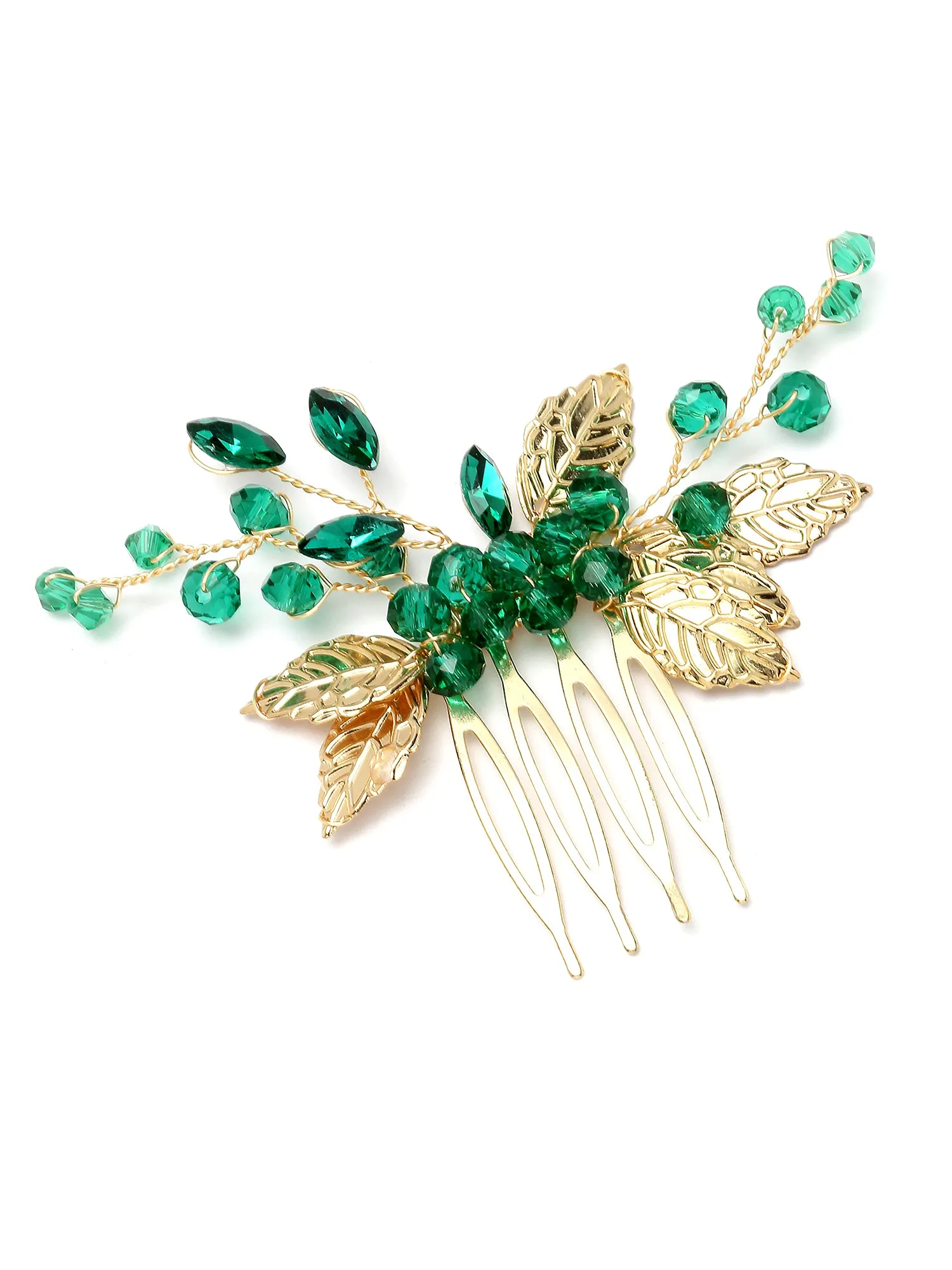 Bohey by KARATCART Green Crystal Leaf Design Hair Clip for Women