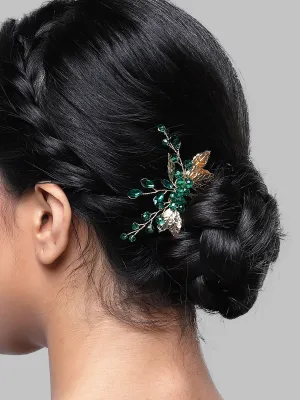Bohey by KARATCART Green Crystal Leaf Design Hair Clip for Women