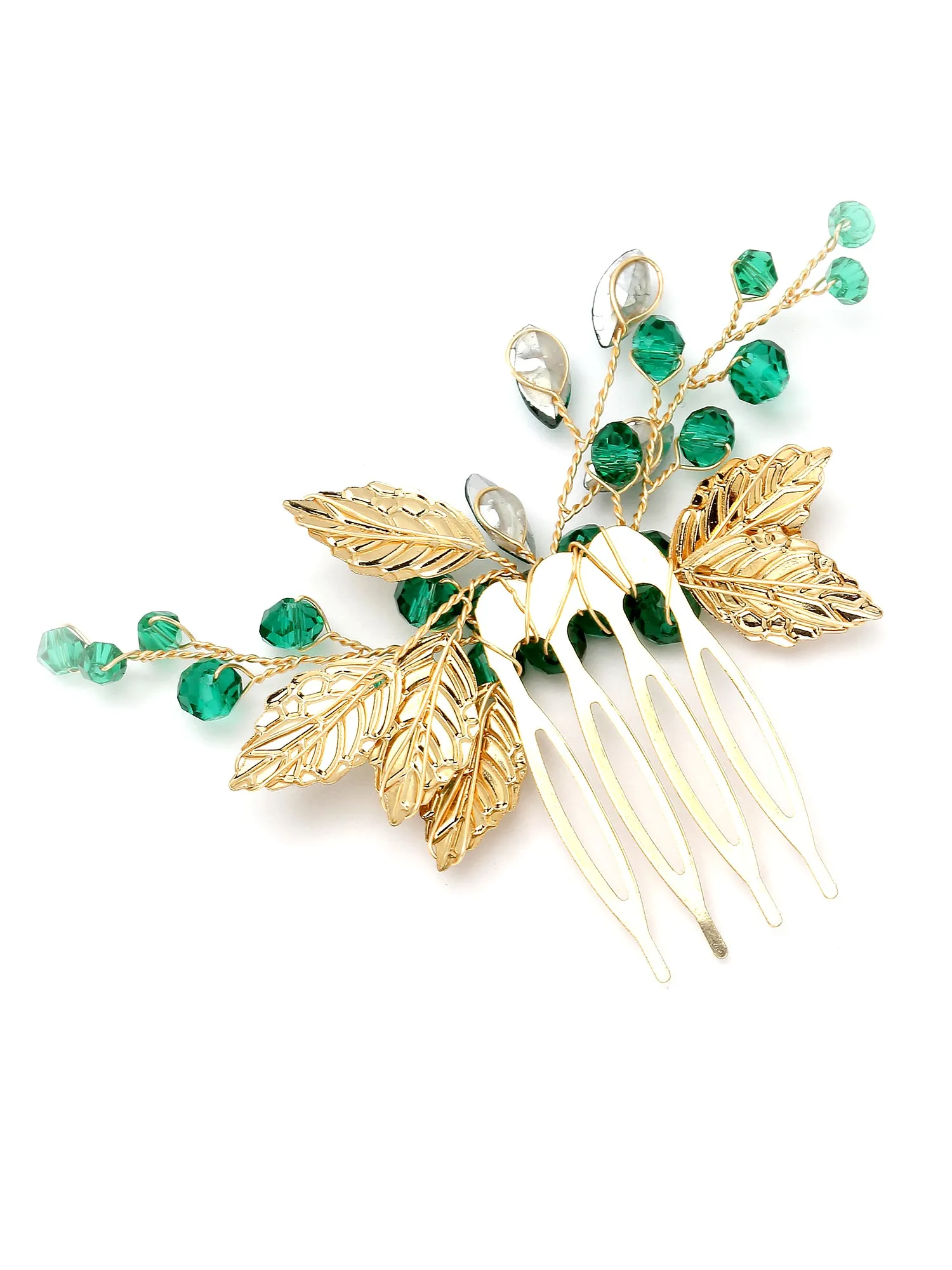 Bohey by KARATCART Green Crystal Leaf Design Hair Clip for Women
