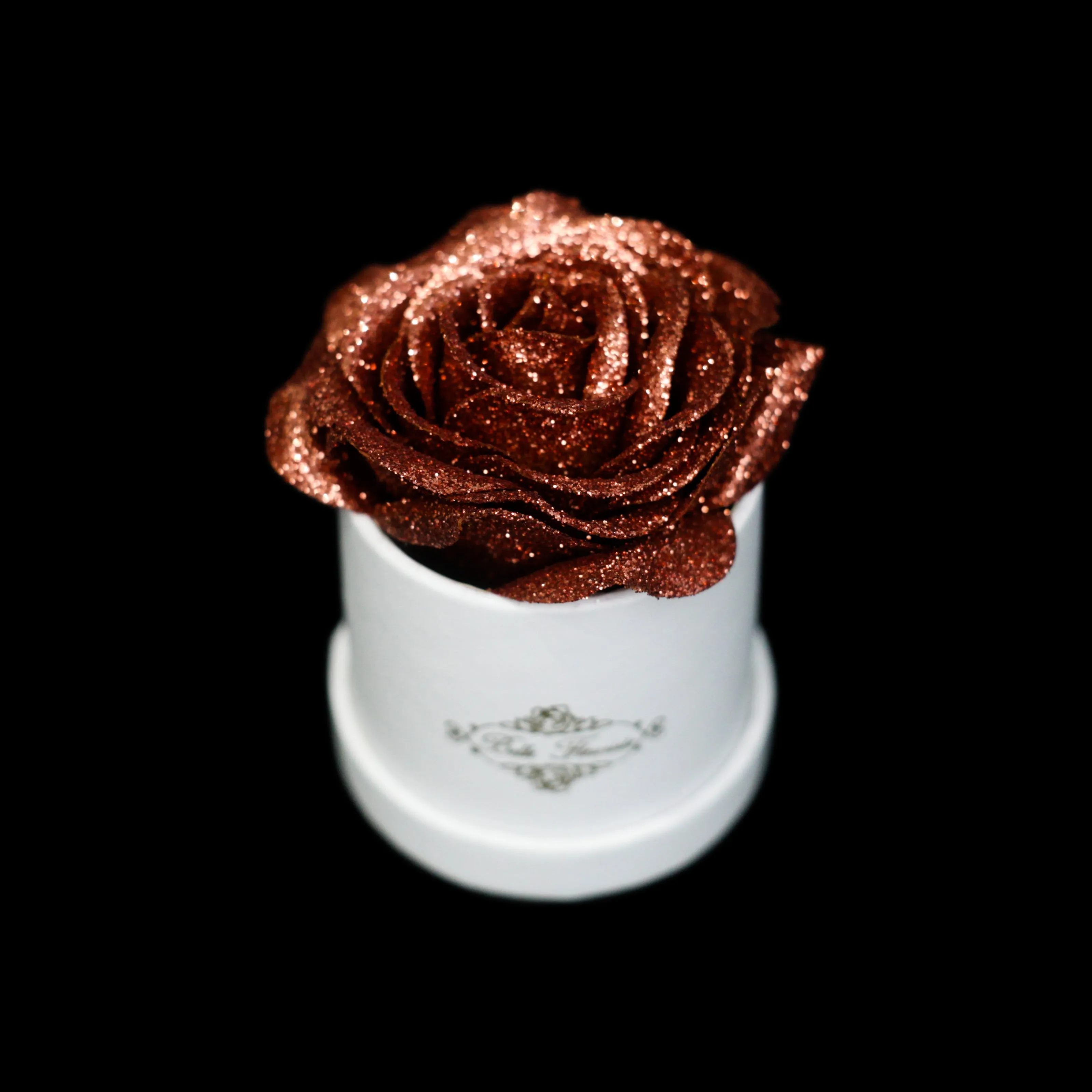 Bronze Glitter Roses - White Micro Box (1 Rose)