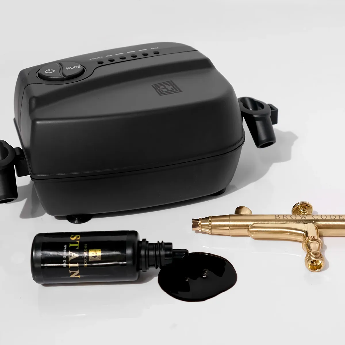 Brow Code Air Brush and Pro Stain Kit Plus Stencils and Liquid Peroxide