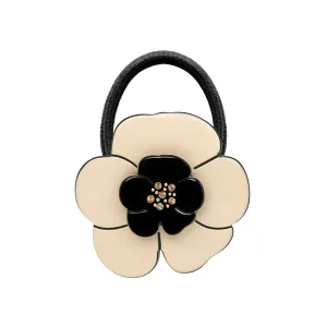 Camellia Crystal Ivory Black Hair Tie