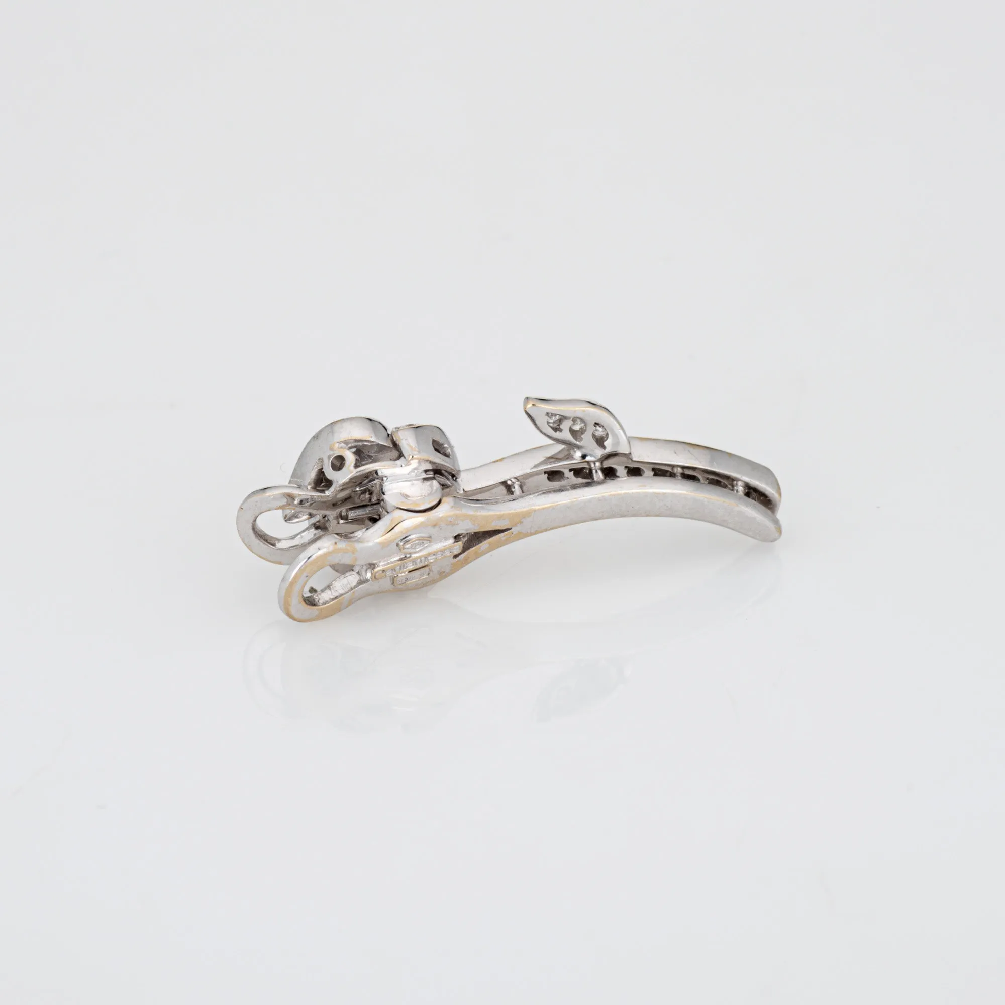 Cantamessa Diamond Flower Hair Clip Estate 18k White Gold Fine Jewelry Clasp