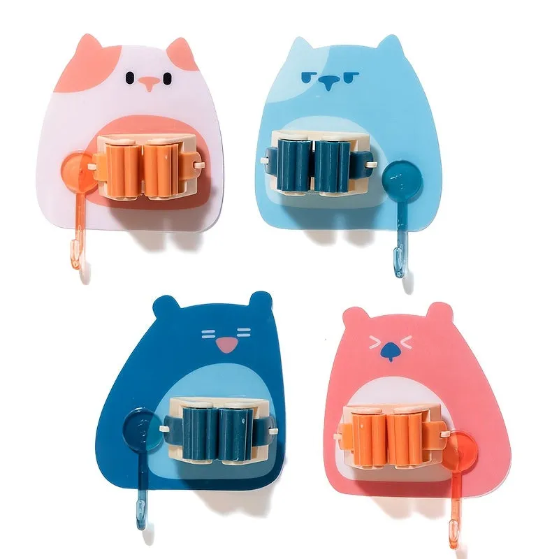 Cartoon Creative Strong Seamless Mop Clip with Sticky Hook Rack Holder
