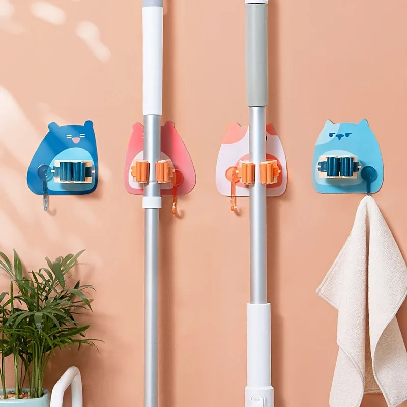 Cartoon Creative Strong Seamless Mop Clip with Sticky Hook Rack Holder