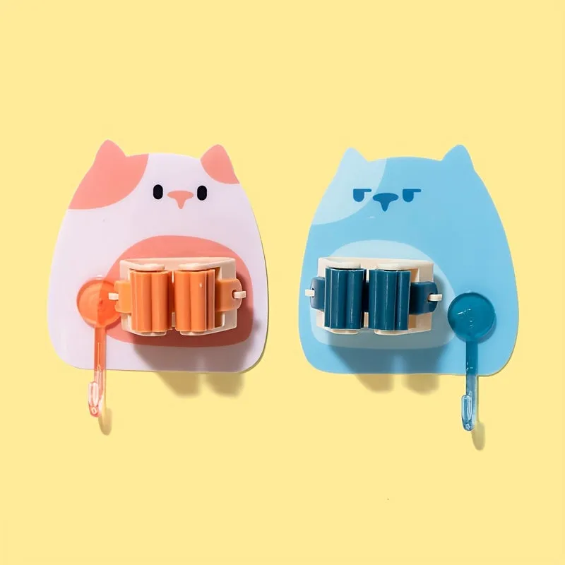 Cartoon Creative Strong Seamless Mop Clip with Sticky Hook Rack Holder
