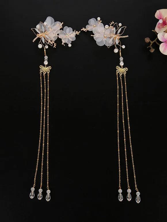 Chinese style Lolita Headdress Pink Metal Fringe Flowers Sakura Pattern Head Flower Accessory Lolita Hair Accessories