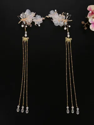 Chinese style Lolita Headdress Pink Metal Fringe Flowers Sakura Pattern Head Flower Accessory Lolita Hair Accessories