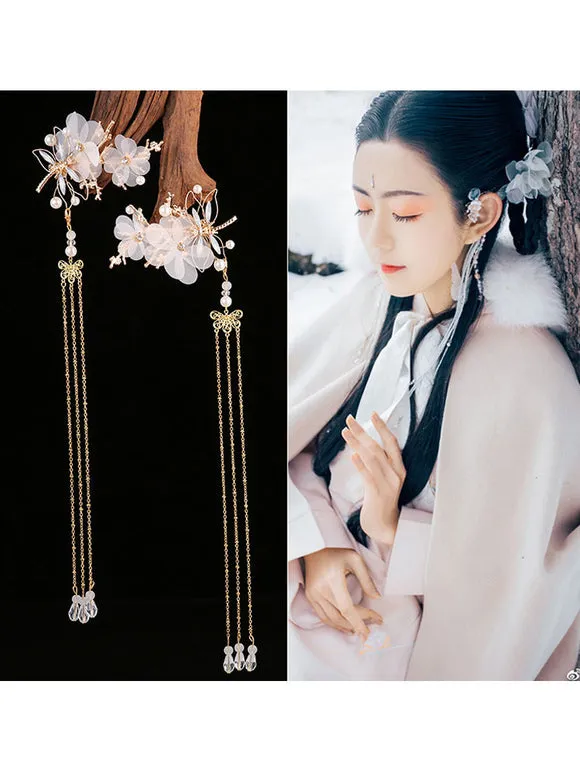 Chinese style Lolita Headdress Pink Metal Fringe Flowers Sakura Pattern Head Flower Accessory Lolita Hair Accessories