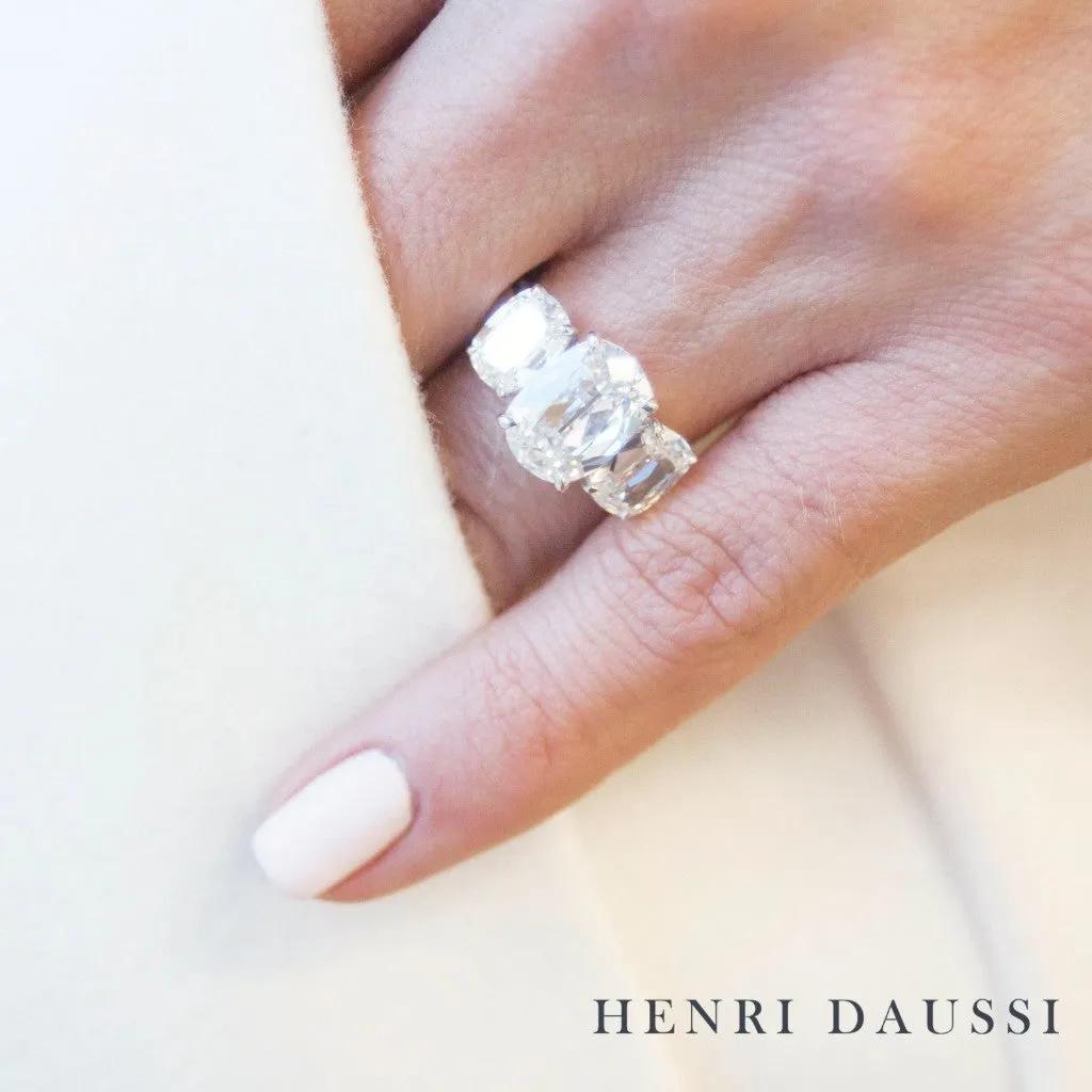 Classic Trilogy Henri Daussi GIA Certified Engagement Ring Features 3 Cushion Cut Diamonds