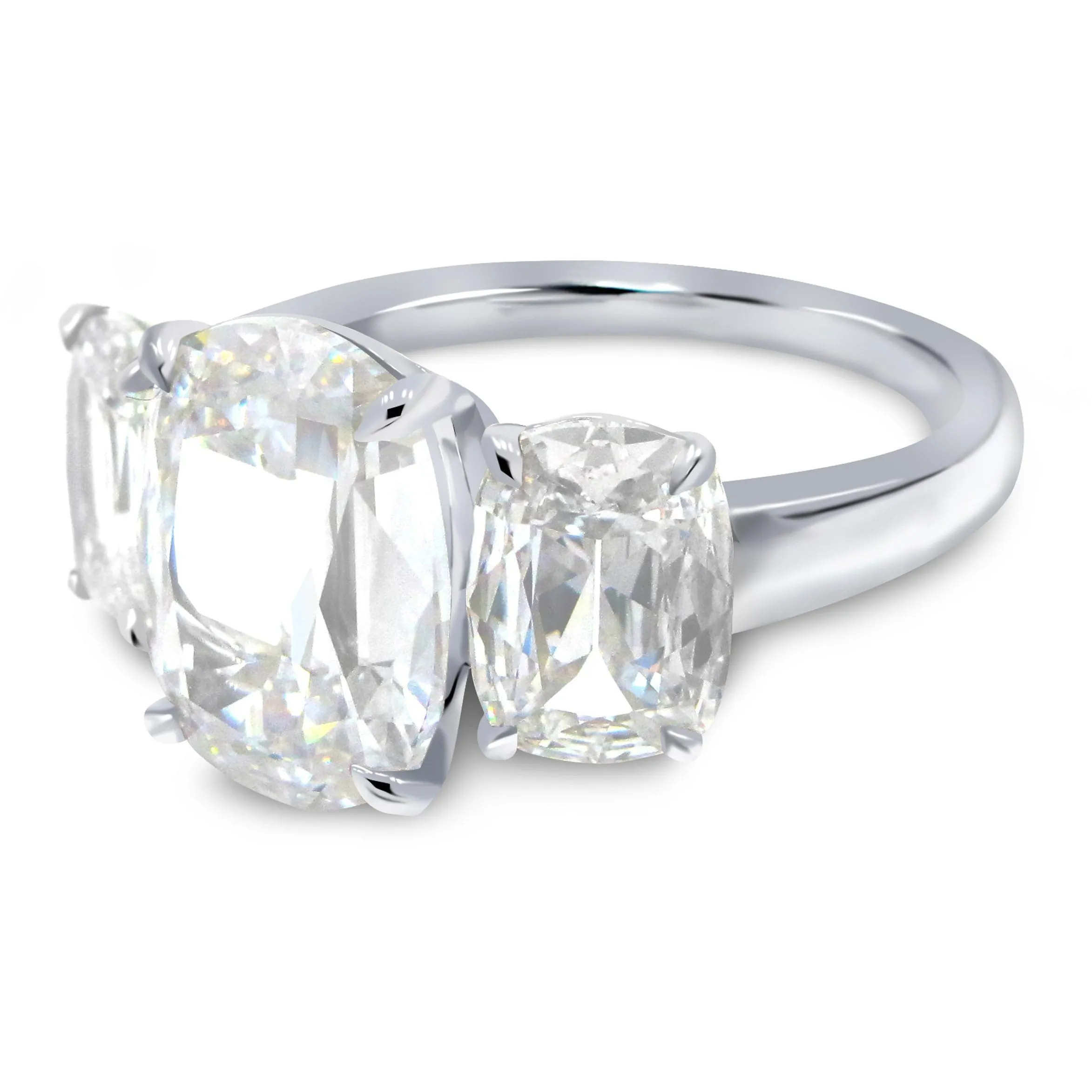 Classic Trilogy Henri Daussi GIA Certified Engagement Ring Features 3 Cushion Cut Diamonds