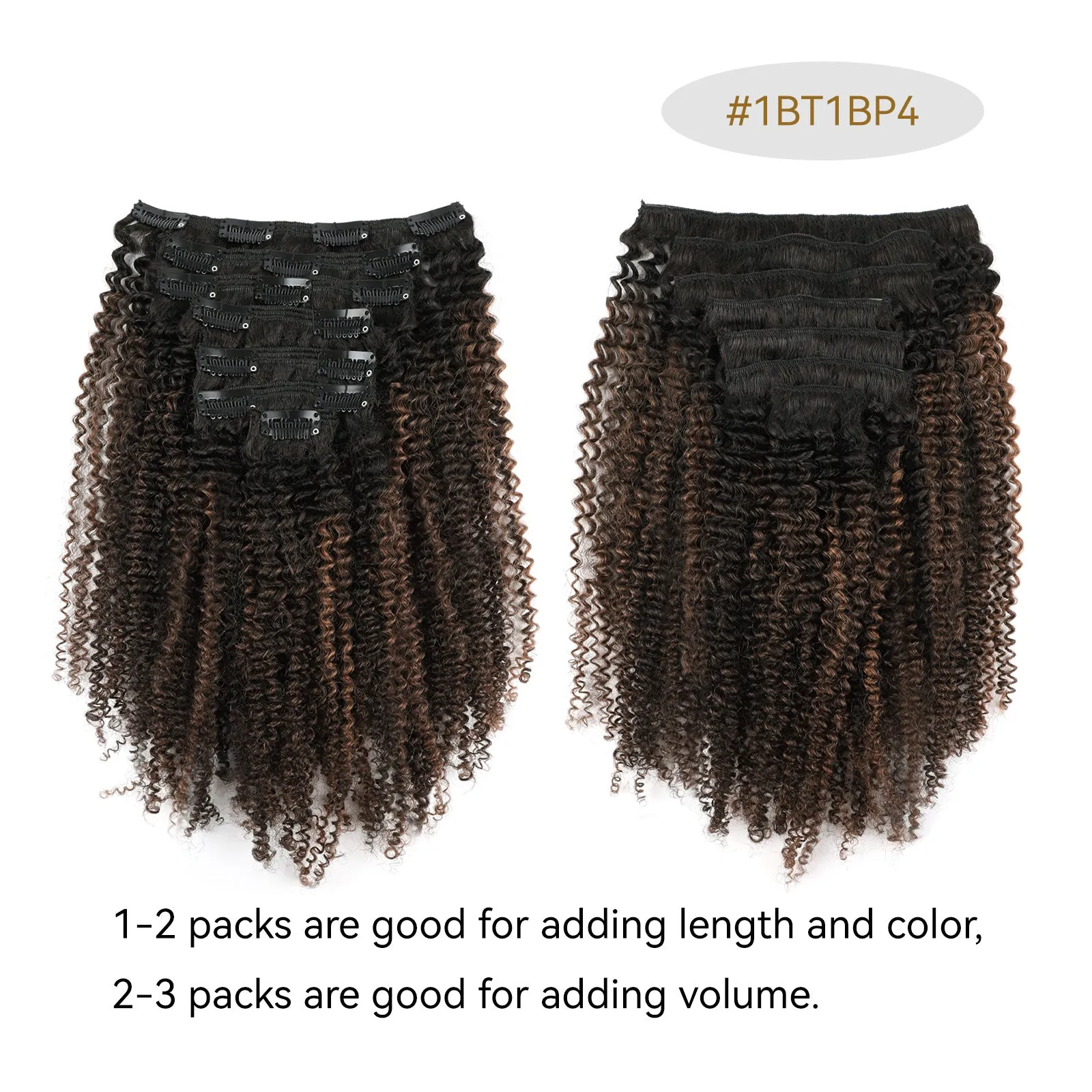 Clip in Hair Extension Afro Kinky Curly 1BT1BP4#